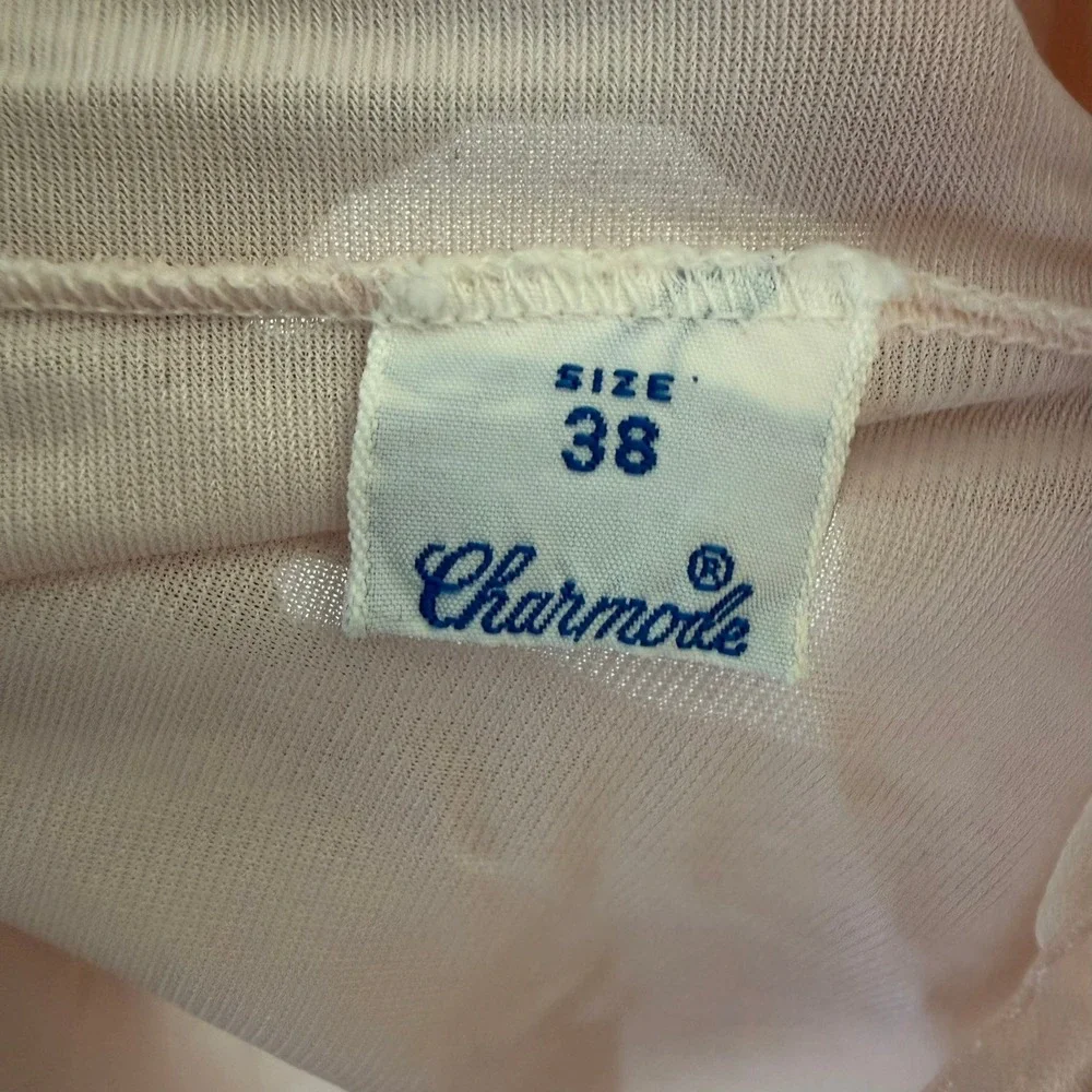 Charmode Nightgown Women 38 Pink Vintage Floral Embroidered Ruffle Sheer Sears